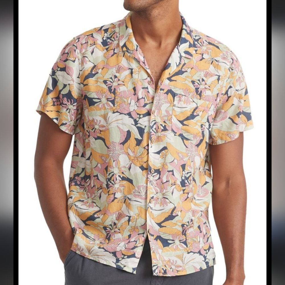 Marine Layer Tencel Linen Resort Shirt Multicolor Floral Short Sleeve Small